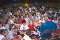 Michael Hummel sharing basketball wisdom with the kids